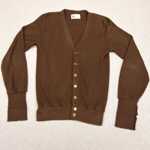 Vtg Sears Kings Road Cardigan Sweater Mens Medium Brown Knit Grandpa Kurt Cobain